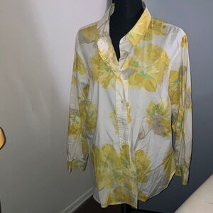 Liz Claiborne Yellow Floral Button Down Shirt